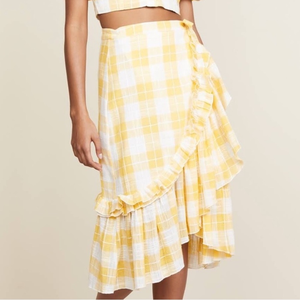 NWT RED CARTER LUCILA YELLOW WHITE GINGHAM WRAP RUFFLE SKIRT S